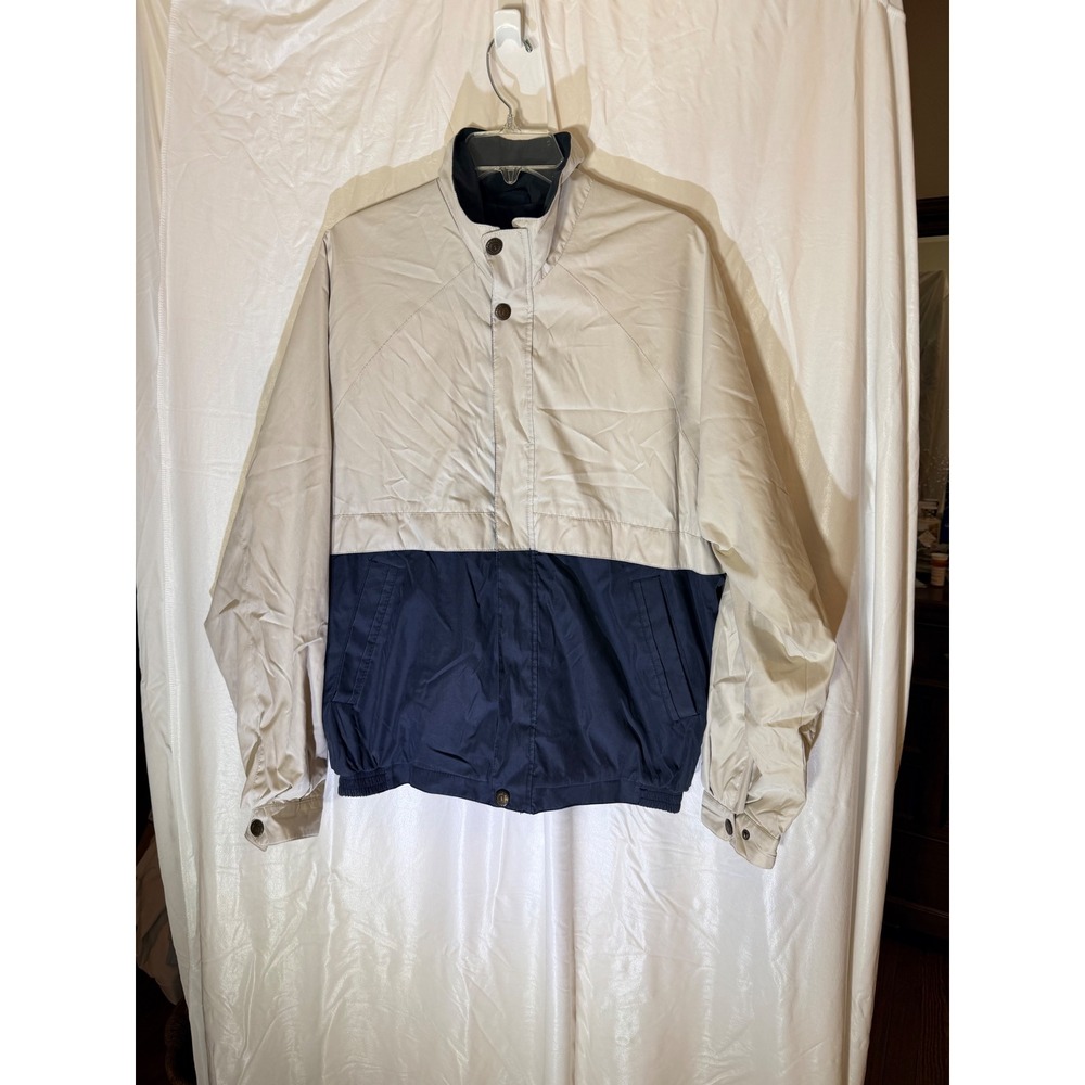 IZOD Outerwear Mens Colorblock Windbreaker Jacket Tan Navy Blue Medium 822-10W01